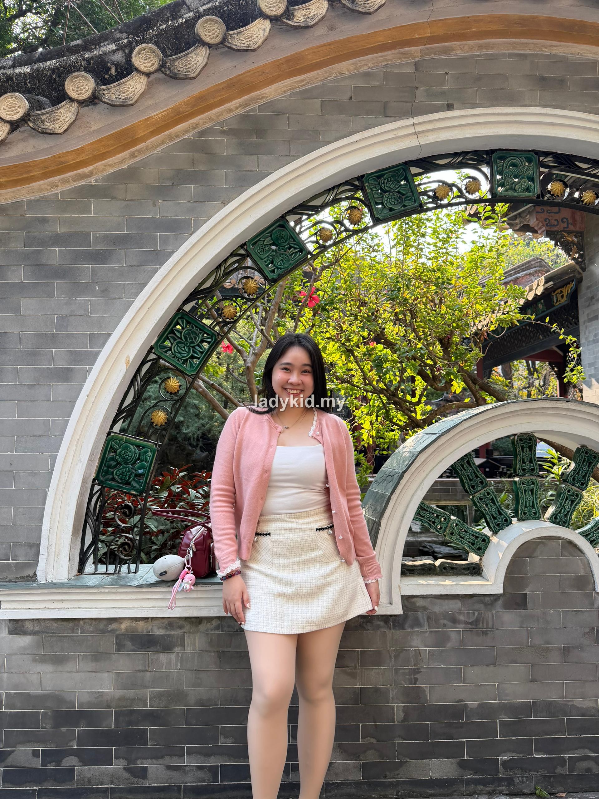 Customer casual outfit with skin-tone tights